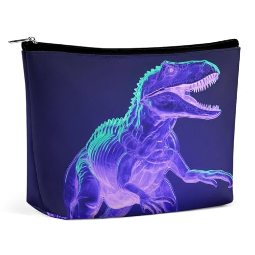 JKLQWH Make-up-Tasche aus Leder, wasserdicht, Kosmetiktasche für Damen, Dinosaurier-Stil, offen, flach, Kulturbeutel, tragbare Tasche mit Reißverschluss, Make-up-Organizer, Etui für Reisezubehör von JKLQWH