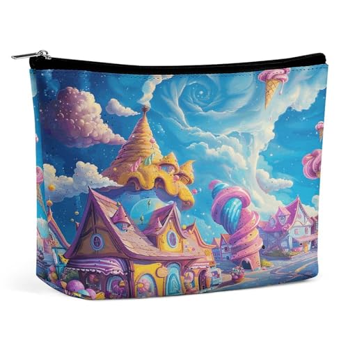 JKLQWH Make-up-Tasche aus Leder, wasserdicht, Kosmetiktasche für Damen, Eiscreme und Süßigkeiten, offene flache Kulturbeutel, tragbare Tasche mit Reißverschluss, Make-up-Organizer, Etui für JKLQWH Make-up-Tasche aus Leder, wasserdicht, Kosmetiktasche für Damen, Eiscreme und Süßigkeiten, offene flache Kulturbeutel, tragbare Tasche mit Reißverschluss, Make-up-Organizer, Etui für von JKLQWH
