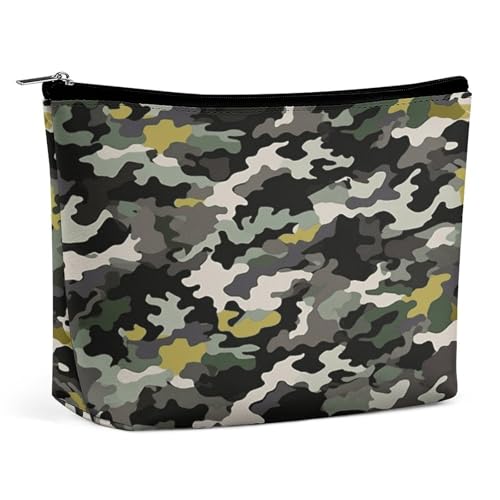 JKLQWH Make-up-Tasche aus Leder, wasserdicht, Kosmetiktasche für Damen, abstraktes Camouflage, offen, flach, Kulturbeutel, tragbare Tasche mit Reißverschluss, Make-up-Organizer, Etui für Reisezubehör von JKLQWH