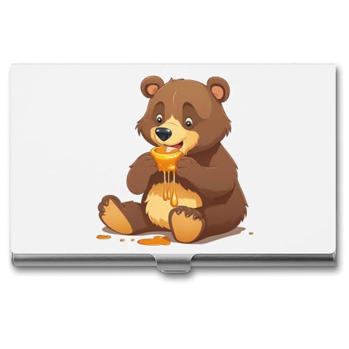 JKLQWH Visitenkartenhalter, Visitenkarten-Organizer, mit Bärenfressendem bedrucktem Taschen-Kartenhalter für Männer oder Frauen, schmaler Metall-Namenskartenhalter, RFID-blockierendes von JKLQWH