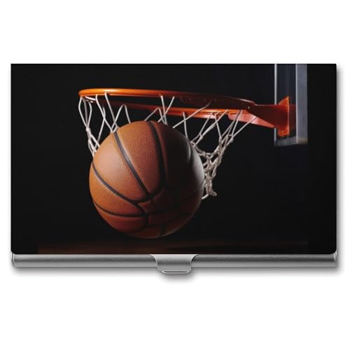 JKLQWH Visitenkartenhalter, Visitenkarten-Organizer, mit Basketball-bedrucktem Taschen-Kartenhalter für Männer oder Frauen, schmaler Metall-Namenskartenhalter, RFID-blockierendes Visitenkartenetui, von JKLQWH