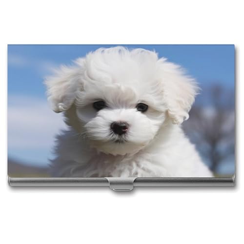 JKLQWH Visitenkartenhalter, Visitenkarten-Organizer, mit Bichon Frisé-Hund, bedruckter Taschen-Kartenhalter für Männer oder Frauen, schmaler Metall-Namenskartenhalter, RFID-blockierendes von JKLQWH