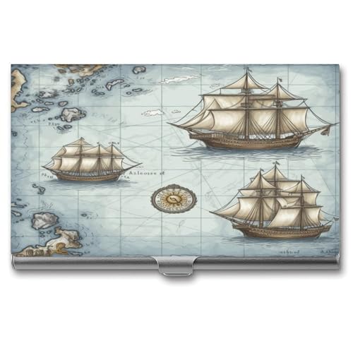 JKLQWH Visitenkartenhalter, Visitenkarten-Organizer, mit Bootskarte, bedruckter Tasche, Kartenhalter für Männer oder Frauen, schmaler Metall-Namenskartenhalter, RFID-blockierendes Visitenkartenetui, von JKLQWH