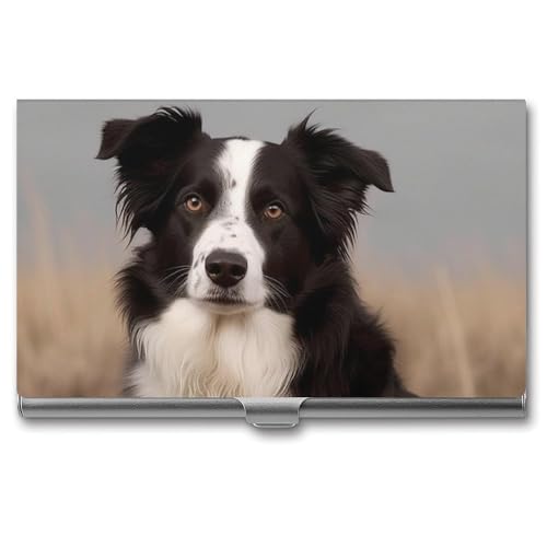 JKLQWH Visitenkartenhalter, Visitenkarten-Organizer, mit Border Collie, bedruckter Taschenkartenhalter für Männer oder Frauen, schmaler Metall-Namenskartenhalter, RFID-blockierendes Visitenkartenetui, von JKLQWH