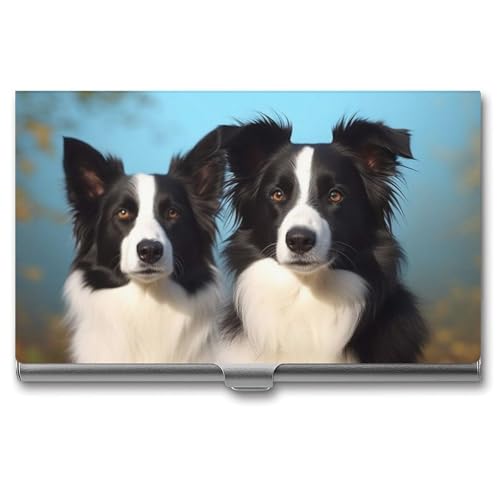 JKLQWH Visitenkartenhalter, Visitenkarten-Organizer, mit Border Collie, bedruckter Taschenkartenhalter für Männer oder Frauen, schmaler Metall-Namenskartenhalter, RFID-blockierendes Visitenkartenetui, von JKLQWH