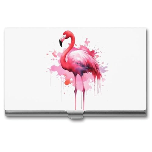 JKLQWH Visitenkartenhalter, Visitenkarten-Organizer, mit Flamingo-Aquarell-bedruckten Taschenkartenhalter für Männer oder Frauen, schmaler Metall-Namenskartenhalter, RFID-blockierendes von JKLQWH