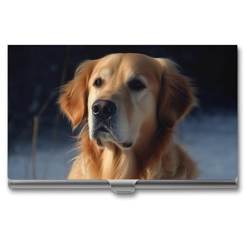JKLQWH Visitenkartenhalter, Visitenkarten-Organizer, mit Golden Retriever, bedruckter Taschenkartenhalter für Männer oder Frauen, schmaler Metall-Namenskartenhalter, RFID-blockierendes von JKLQWH