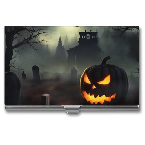JKLQWH Visitenkartenhalter, Visitenkarten-Organizer, mit Halloween-Horror-bedrucktem Taschenhalter für Männer oder Frauen, schmaler Metall-Namenskartenhalter, RFID-blockierendes Visitenkartenetui, von JKLQWH
