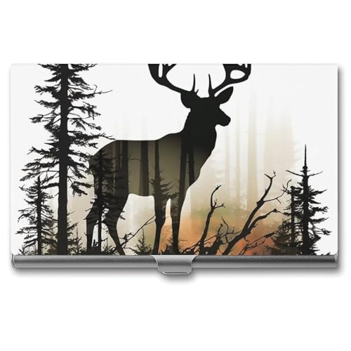 JKLQWH Visitenkartenhalter, Visitenkarten-Organizer, mit Hirsch-Silhouette, bedruckter Taschenkartenhalter für Männer oder Frauen, schmaler Metall-Namenskartenhalter, RFID-blockierendes von JKLQWH