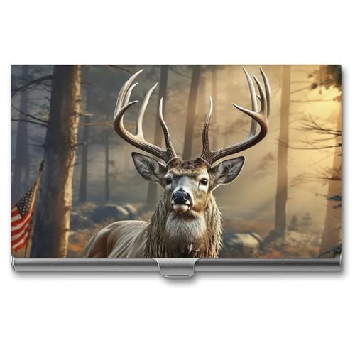 JKLQWH Visitenkartenhalter, Visitenkarten-Organizer, mit Hirschjagd-Saison, bedruckter Taschenkartenhalter für Männer oder Frauen, schmaler Metall-Namenskartenhalter, RFID-blockierendes von JKLQWH