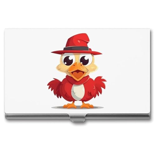 JKLQWH Visitenkartenhalter, Visitenkarten-Organizer, mit Huhn-Hut, bedruckter Taschenkartenhalter für Männer oder Frauen, schmaler Metall-Namenskartenhalter, RFID-blockierendes Visitenkartenetui, Huhn von JKLQWH