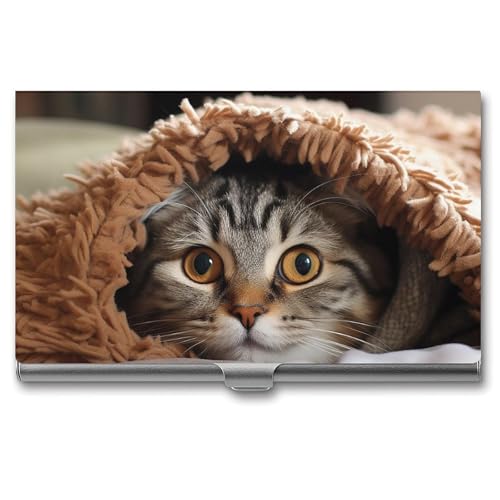 JKLQWH Visitenkartenhalter, Visitenkarten-Organizer, mit Katze unter der Decke, bedruckter Taschenhalter für Männer oder Frauen, schmaler Metall-Namenskartenhalter, RFID-blockierendes von JKLQWH
