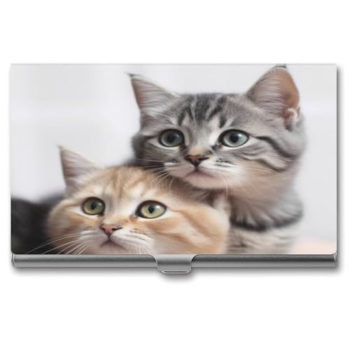 JKLQWH Visitenkartenhalter, Visitenkarten-Organizer, mit Katzen-bedruckten Taschenkartenhalter für Männer oder Frauen, schmaler Metall-Namenskartenhalter, RFID-blockierendes Visitenkartenetui, von JKLQWH