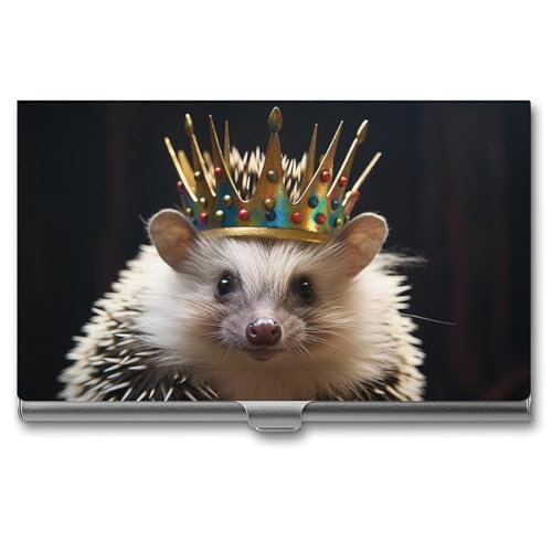 JKLQWH Visitenkartenhalter, Visitenkarten-Organizer, mit Krone mit Igel, bedruckter Taschenkartenhalter für Männer oder Frauen, schmaler Metall-Namenskartenhalter, RFID-blockierendes von JKLQWH