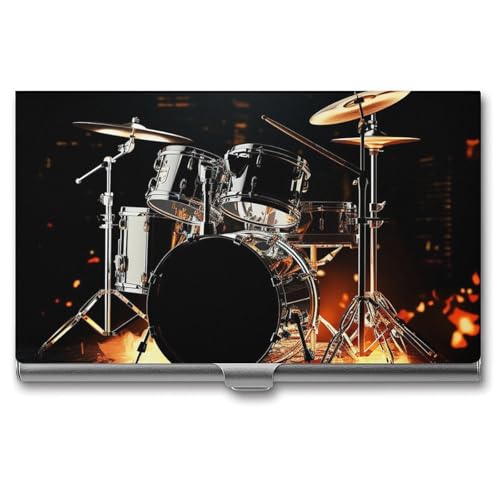 JKLQWH Visitenkartenhalter, Visitenkarten-Organizer, mit Schlagzeuger-bedrucktem Taschen-Kartenhalter für Männer oder Frauen, schmaler Metall-Namenskartenhalter, RFID-blockierendes Visitenkartenetui, von JKLQWH