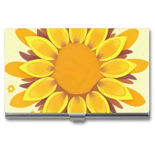 JKLQWH Visitenkartenhalter, Visitenkarten-Organizer, mit Sonnenblumen-Aufdruck, Kartenhalter für Männer oder Frauen, schmaler Metall-Namenskartenhalter, RFID-blockierendes Visitenkartenetui, von JKLQWH