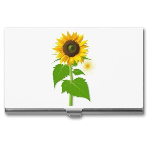 JKLQWH Visitenkartenhalter, Visitenkarten-Organizer, mit Sonnenblumen- und Unkrautmuster, Kartenhalter für Männer oder Frauen, schmaler Metall-Namenskartenhalter, RFID-blockierendes Visitenkartenetui, von JKLQWH
