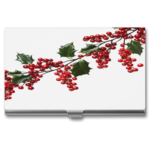 JKLQWH Visitenkartenhalter, Visitenkarten-Organizer, mit Stechpalmen-Zweigen, bedruckter Taschen-Kartenhalter für Männer oder Frauen, schmaler Metall-Kartenhalter, RFID-blockierendes von JKLQWH