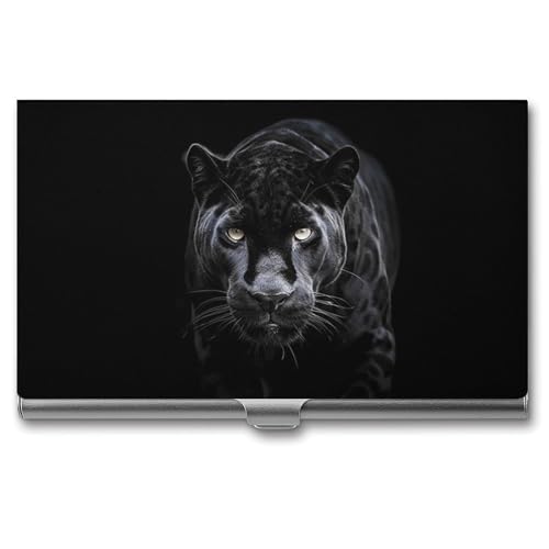 JKLQWH Visitenkartenhalter, Visitenkarten-Organizer, mit Tier-Panther-bedrucktem Taschen-Kartenhalter für Männer oder Frauen, schmaler Metall-Namenskartenhalter, RFID-blockierendes Visitenkartenetui, von JKLQWH