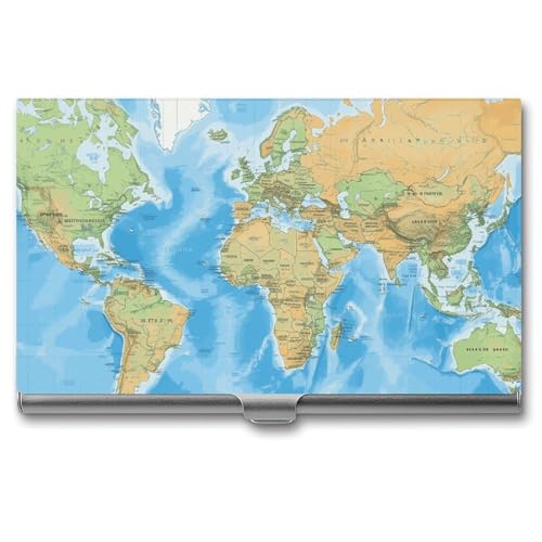 JKLQWH Visitenkartenhalter, Visitenkarten-Organizer, mit Weltkarten-bedrucktem Taschenhalter für Männer oder Frauen, schmaler Metall-Namenskartenhalter, RFID-blockierendes Visitenkartenetui, von JKLQWH