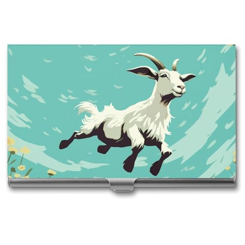 JKLQWH Visitenkartenhalter, Visitenkarten-Organizer, mit Ziegenfrolic bedruckten Taschenkartenhalter für Männer oder Frauen, schmaler Metall-Namenskartenhalter, RFID-blockierendes Visitenkartenetui, von JKLQWH