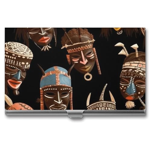 JKLQWH Visitenkartenhalter, Visitenkarten-Organizer, mit afrikanischem Ritual, ethnischem Tribal-Druck, Kartenhalter für Männer oder Frauen, schmaler Metall-Namenskartenhalter, RFID-blockierendes von JKLQWH