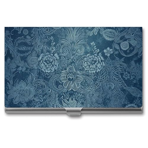 JKLQWH Visitenkartenhalter, Visitenkarten-Organizer, mit blauer floraler Spitze, bedruckter Taschenkartenhalter für Männer oder Frauen, schmaler Metall-Namenskartenhalter, RFID-blockierendes von JKLQWH