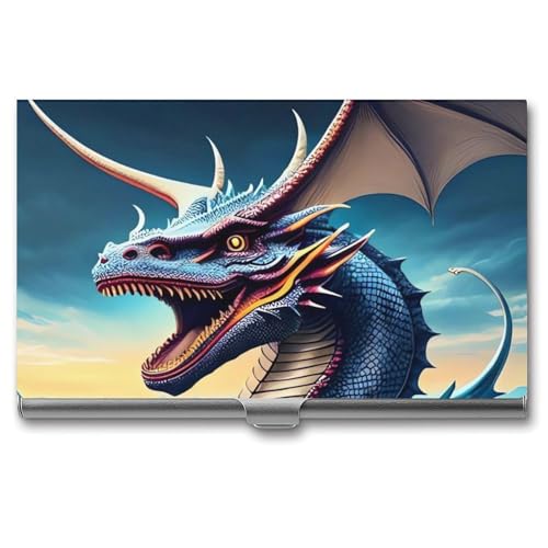 JKLQWH Visitenkartenhalter, Visitenkarten-Organizer, mit brüllendem Drachen, bedruckter Taschenkartenhalter für Männer oder Frauen, schmaler Metall-Namenskartenhalter, RFID-blockierendes von JKLQWH