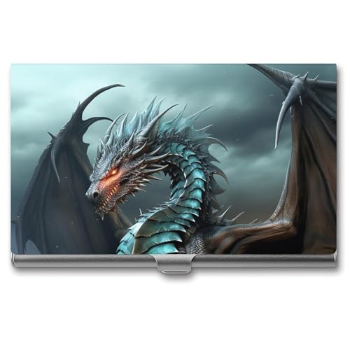 JKLQWH Visitenkartenhalter, Visitenkarten-Organizer, mit coolem Drachen-bedrucktem Taschen-Kartenhalter für Männer oder Frauen, schmaler Metall-Namenskartenhalter, RFID-blockierendes von JKLQWH