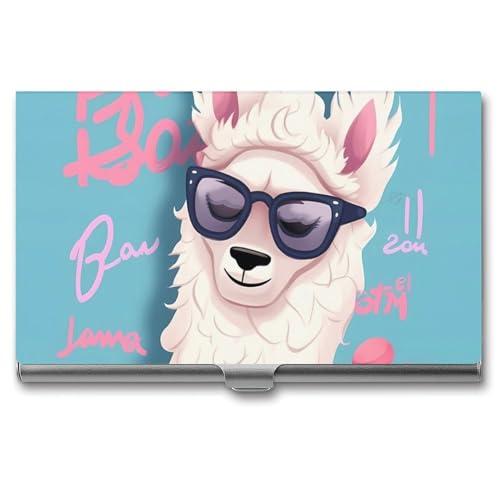 JKLQWH Visitenkartenhalter, Visitenkarten-Organizer, mit coolem Liama-bedrucktem Taschen-Kartenhalter für Männer oder Frauen, schmaler Metall-Namenskartenhalter, RFID-blockierendes Visitenkartenetui, von JKLQWH