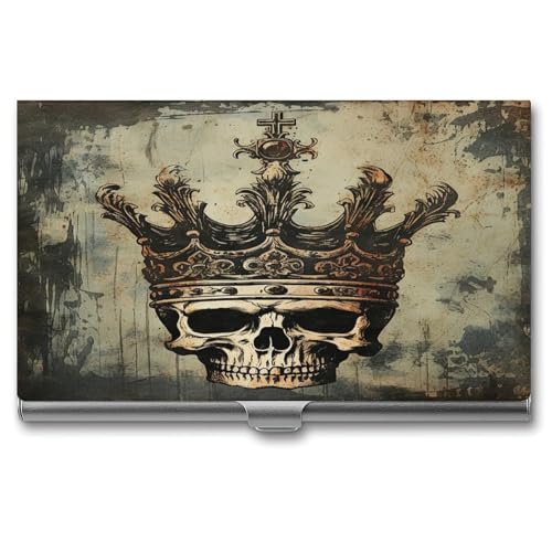 JKLQWH Visitenkartenhalter, Visitenkarten-Organizer, mit elegantem Totenkopf-Kronen-Druck, Kartenhalter für Männer oder Frauen, schmaler Metall-Namenskartenhalter, RFID-blockierendes von JKLQWH