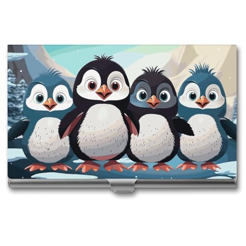 JKLQWH Visitenkartenhalter, Visitenkarten-Organizer, mit fünf niedlichen Pinguinen bedruckten Taschenkartenhaltern für Männer oder Frauen, schmaler Metall-Namenskartenhalter, RFID-blockierendes von JKLQWH