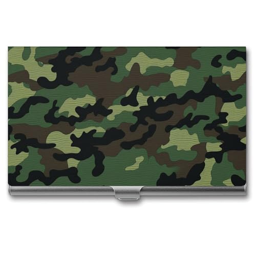 JKLQWH Visitenkartenhalter, Visitenkarten-Organizer, mit grünem Militärmuster, bedruckter Taschenkartenhalter für Männer oder Frauen, schmaler Metall-Namenskartenhalter, RFID-blockierendes von JKLQWH