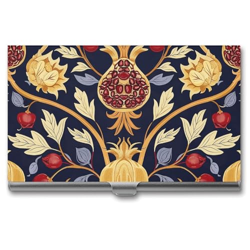 JKLQWH Visitenkartenhalter, Visitenkarten-Organizer, mit handgezeichnetem Granatapfel-bedrucktem Taschenkartenhalter für Männer oder Frauen, schmaler Metall-Namenskartenhalter, RFID-blockierendes von JKLQWH