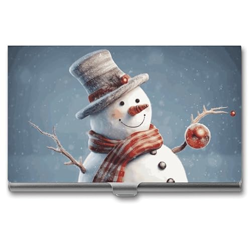 JKLQWH Visitenkartenhalter, Visitenkarten-Organizer, mit lustigem Weihnachtsschneemann, bedruckter Taschenhalter für Männer oder Frauen, schmaler Metall-Kartenhalter, RFID-blockierendes von JKLQWH