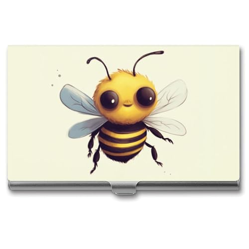 JKLQWH Visitenkartenhalter, Visitenkarten-Organizer, mit niedlichem Bienen-Druck, Kartenhalter für Männer oder Frauen, schmaler Metall-Namenskartenhalter, RFID-blockierendes Visitenkartenetui, von JKLQWH