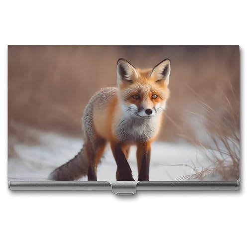 JKLQWH Visitenkartenhalter, Visitenkarten-Organizer, mit niedlichem Fuchs-bedrucktem Taschen-Kartenhalter für Männer oder Frauen, schmaler Metall-Namenskartenhalter, RFID-blockierendes von JKLQWH