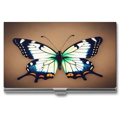 JKLQWH Visitenkartenhalter, Visitenkarten-Organizer, mit niedlichem kleinen Schmetterling, bedruckter Taschenhalter für Männer oder Frauen, schmaler Metall-Namenskartenhalter, RFID-blockierendes von JKLQWH