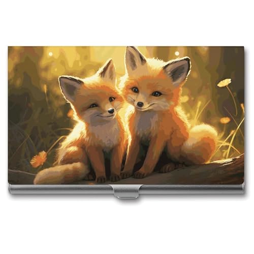 JKLQWH Visitenkartenhalter, Visitenkarten-Organizer, mit niedlichen Füchsen, bedruckten Taschenkartenhalter für Männer oder Frauen, schmaler Metall-Namenskartenhalter, RFID-blockierendes von JKLQWH