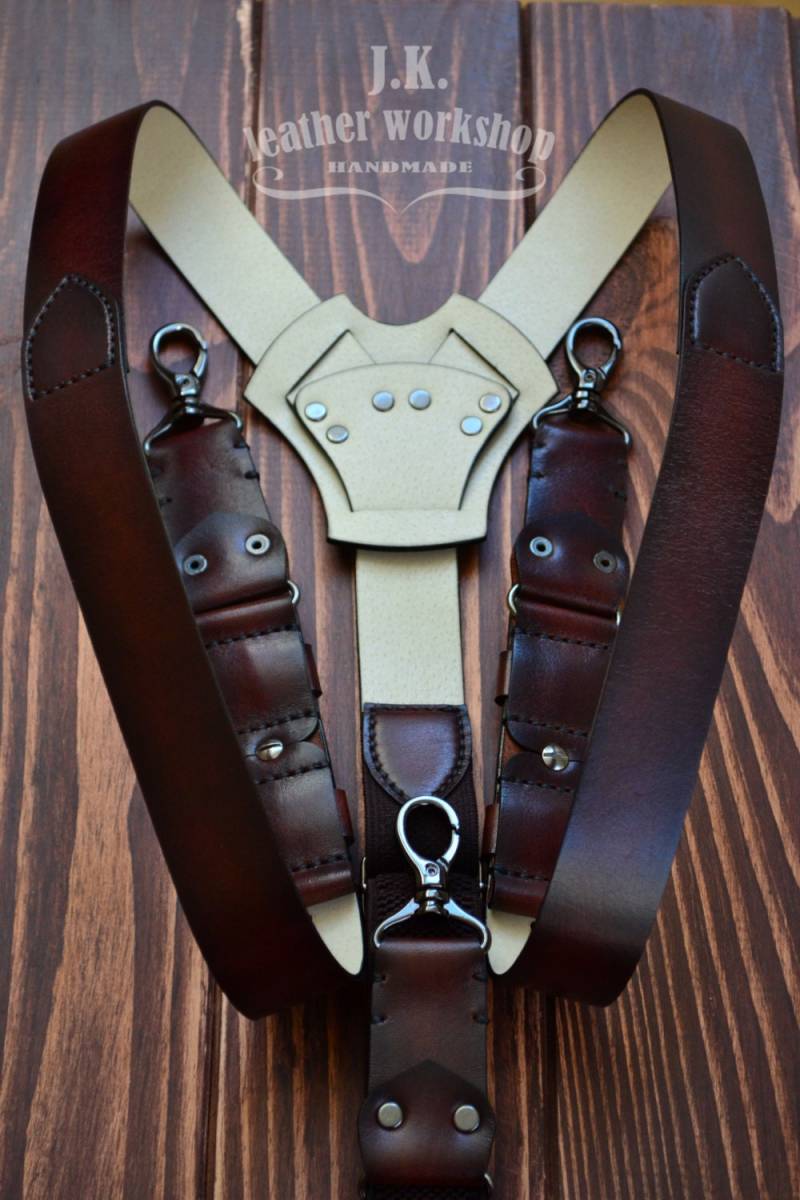 Leder Hosenträger Männer Personalisierte Braune Hochzeit Weihnachtsgeschenk Für Ihn von JKLeatherWorkshop