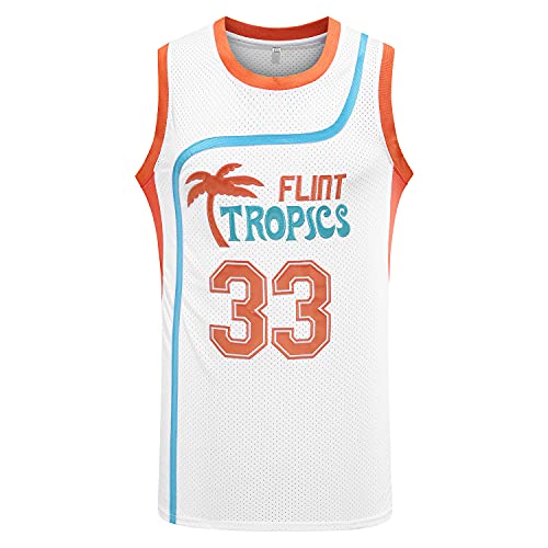 Jackie Moon 33 Coffee Black 7 Flint Tropics Semi Pro 90er Hip Hop Kleidung für Party Männer Basketball Trikot Grün Weiß, 33 Weiß, XX-Large von JKNAKN