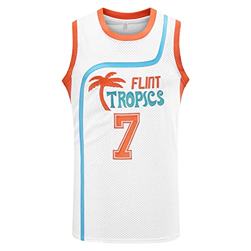 Jackie Moon 33 Coffee Black 7 Flint Tropics Semi Pro 90er Hip Hop Kleidung für Party Männer Basketball Trikot Grün Weiß, 7 Weiß, Mittel von JKNAKN