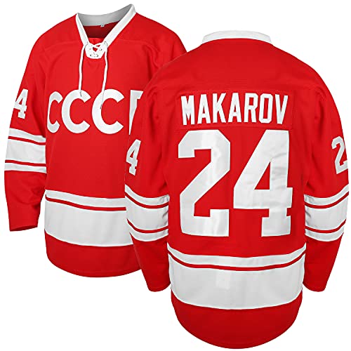 Vladislav Tretiak #20 Sergei Makarov #24 1980 UdSSR CCCP Russisches Hockey-Trikot, Rot, 24 Rot, XX-Large von JKNAKN