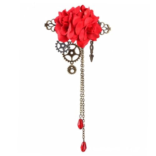 JKQBUX Multifunktionale Steampunk-Brosche mit mechanischem Zahnrad, Blumen-Brosche, Anstecknadeln und Haarspangen für Damen, Ansteckbrosche, Party-Zeremonie-Zubehör von JKQBUX