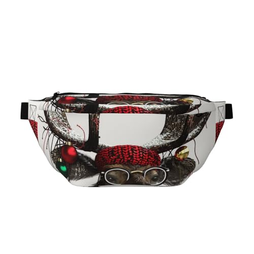 Gürteltasche für Herren und Damen, mit Marmor-Textur, bedruckt, goldfarben und schwarz, für Reisen, Wandern, Tagesrucksack, Lustiger Weihnachts-Elch, Einheitsgröße von JKSEEPYN