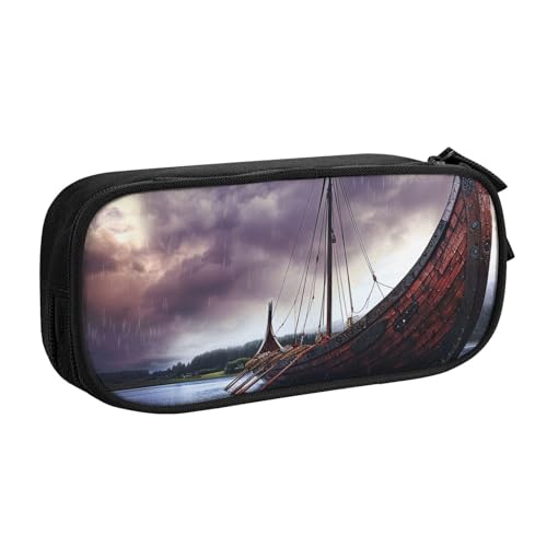 JKSEEPYN Ancient Times Federmäppchen mit Boot-Motiv, schwarz, Make-up-Organizer, doppellagige Reißverschlusstasche mit Stiftfächern und Taschen, für Büro, Reisen oder Schule, Schwarz , Einheitsgröße, von JKSEEPYN