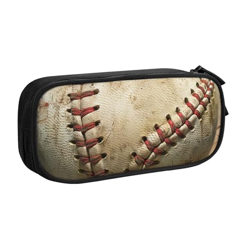 JKSEEPYN Baseball-Federmäppchen, bedruckt, schwarz, Make-up-Organizer, doppellagige Reißverschlusstasche mit Stiftfächern und Taschen, für Büro, Reisen oder Schule, Schwarz , Einheitsgröße, von JKSEEPYN