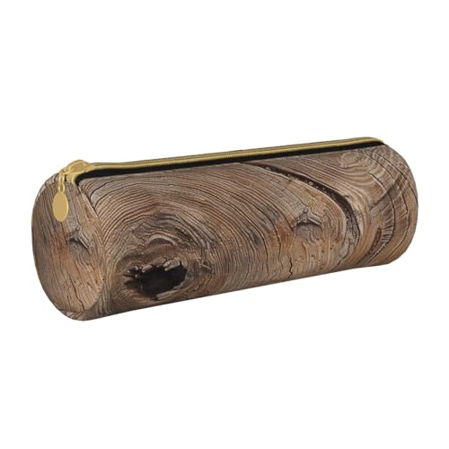 JKSEEPYN Bedrucktes Federmäppchen aus Leder für Studenten, Mädchen, Jungen, rund, Schreibwaren, Organizer, Make-up-Tasche für Schule, Büro, Reisen, Holzmaserung, Einheitsgröße, Schulranzen von JKSEEPYN