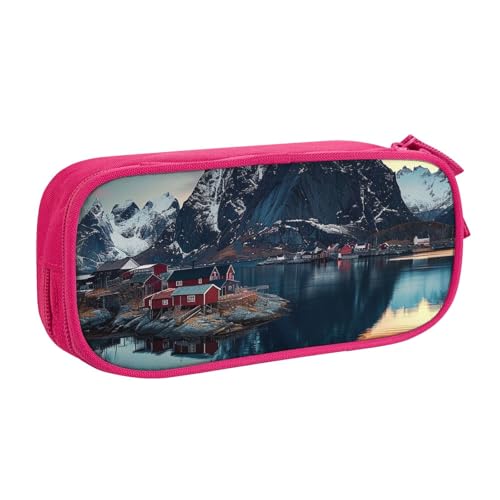 JKSEEPYN Bedrucktes Federmäppchen mit Norwegen-Inseln, schwarz, Make-up-Organizer, doppellagige Reißverschlusstasche mit Stiftfächern und Taschen, für Büro, Reisen oder Schule, rose, Einheitsgröße, von JKSEEPYN
