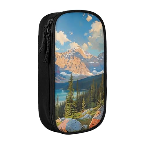 JKSEEPYN Bedrucktes doppelschichtiges Federmäppchen mit Nationalpark-Motiv, schwarz, großes Fassungsvermögen, niedliches Stifteetui für Schule, Büro, Reisen oder Make-up-Organizer, Schwarz , von JKSEEPYN